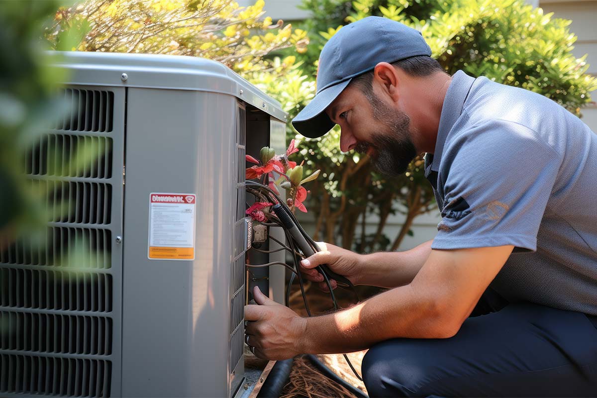 tech repairing an outdoor unit